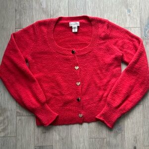 if it were me by Anthropologie Red Heart Button Cardigan Small